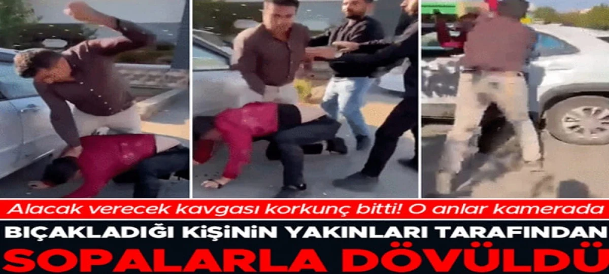 Bı&ccedil;aklayıp darbettiği kişinin yakınları tarafından sopayla dakikalarca d&ouml;v&uuml;ld&uuml;! O anlar kamerada